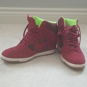 Maroon and Like green Nike wedge sneakers
